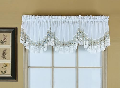 Today's Curtain, Media Luna de Organza de macramé Vintage, 45,7 cm, Blanco/Azul, 147,3 cm de Ancho x 45,7 cm de Largo