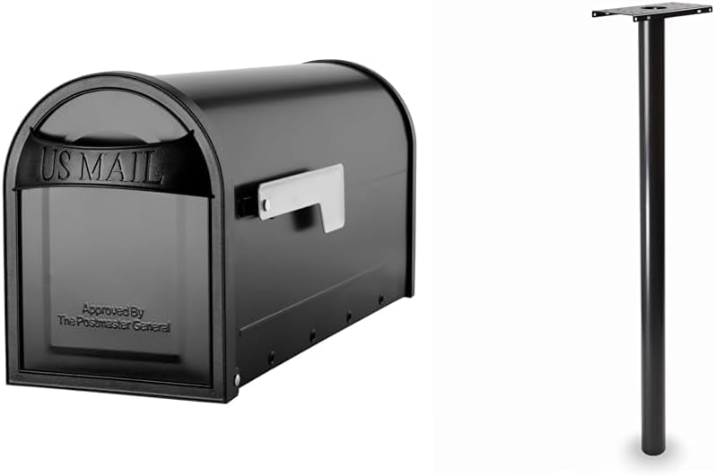 Architectural Mailboxes Carlisle Medium Black Postmount Mailbox and Pacifica Black In-Ground Steel Mailbox Post