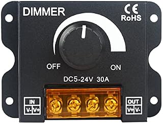 VIPMOON 12V/24V Dimmer Switch for Led Lights, 30A LED PWM Dimmer Controller ON/Off Switch with Metal Shell for Single Color 5050 3528 5630 LED Strip Lights
