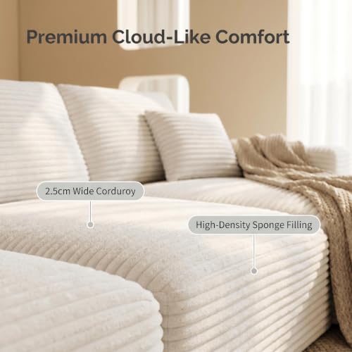 Image of 104 inch U-Shaped Modular Sectional Sofa, Corduroy Boneless Couch, White | Cloud Luxury Comfort, Oversized Sofa, Deep Seat, Couches for Living Room, No Assembly Required