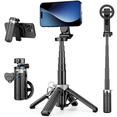 4-in-1 Multifunctional Magnetic Phone Tripod Portable Selfie Stick for iPhone & Android with Detachable Remote and Metal Ring Magnetic Tripod Extendable Length 4.33 - 16