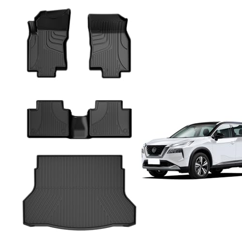 Floor Mats & Cargo Liner for Nissan Rogue 2014-2020 (NOT for Nissan Rouge Sports) All Weather TPE Full Set Rogue Accessories Custom Fit Car Mats with Trunk Mat