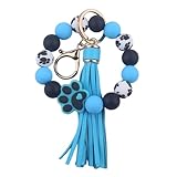 Claw Silicone Beaded Bracelet Wrist Keychain, PU Leather Tassel Bangle Car Keychain for Women,Key Ring Wristlet Key Chains