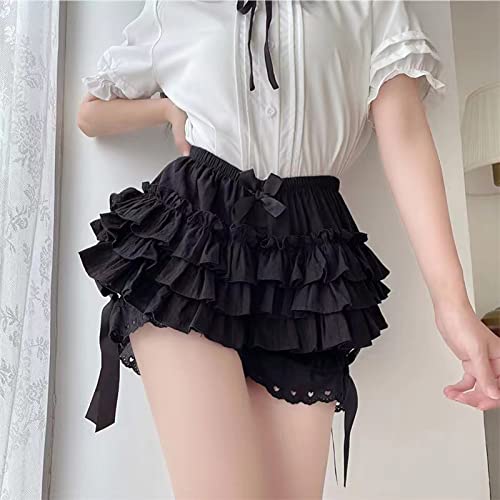 Vibsion Womens Lolita Bloomers Maid Ruffles Pumpkin Pants Bottom Shorts Cute Security Short Pants For Girl Black Xl #TOP4