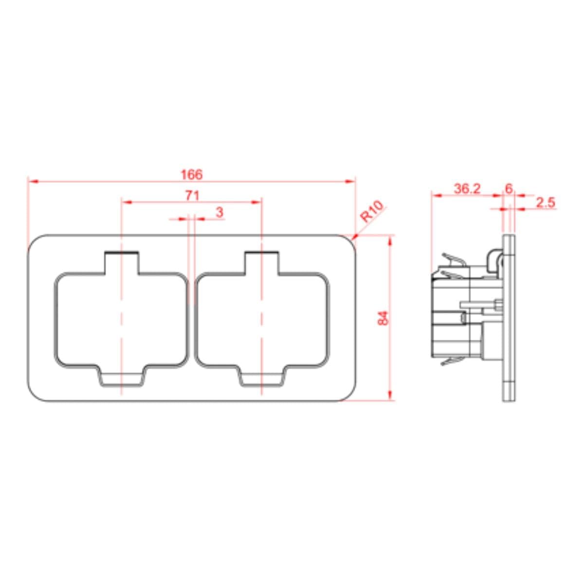 Protec - Double prise de sol étanche Initiale 16A 2P+T IP55 - Métal brossé