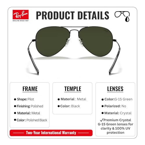 Image of Ray-Ban RB3025 AVIATOR CLASSIC Pilot Shaped Sunglasses for Men & Women with Official RAYBAN Eyewear Kit