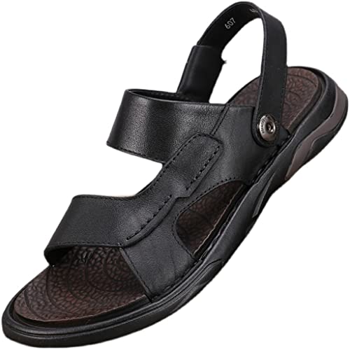 Men Casual Sandals PU Leather Classic Roman Sandals Toe Comfortable Shoes Outdoor Beach Slippers(43 Code)