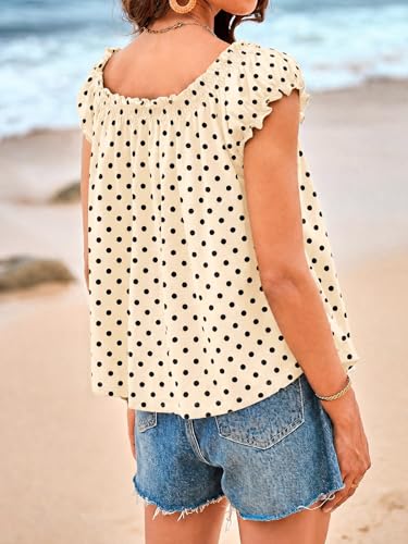 Image of Tankaneo Women Summer Tie Front Tank Tops Cap Sleeve Pleated Babydoll Tops Casual Loose Fit Going Out Flowy Shirt
