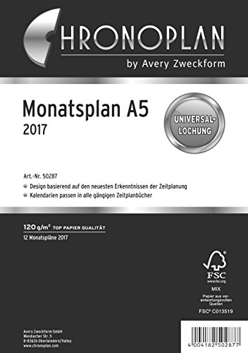 Preisvergleich Produktbild Chronoplan 50287 Kalendereinlage 2017 (Monatsplan A5, zum Ausklappen) weiß
