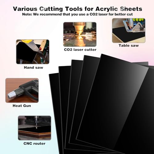 Image of Adrattnay Black Acrylic Sheets 1 /8 Thick, 5Pcs 6 x 6in Cast Acrylic Sheets 3mm for Laser Cutting, Opaque Acrylic Sheets Acrylic Panel with Protective Paper for Laser Engraving Material DIY Crafts