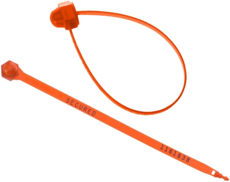 Premium Bulldog Plastic Security Seal, 8-1/4" Tamper-Evident, Highly Durable 7-Digit Numbered Seals for Trucks, Vehicle Doors, Fire Doors - Orange, Pack of 1000