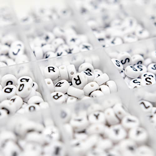 Image of Acrylic Round Letter Beads, White, 4x7mm
