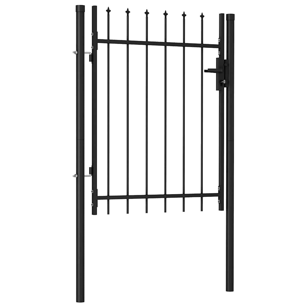 vidaXL Garden Drive Fence Gate Single Door with Spike Top Weather Resistant Outdoor Backyard Patio Fencing Barrier Steel 1x1.2m Black