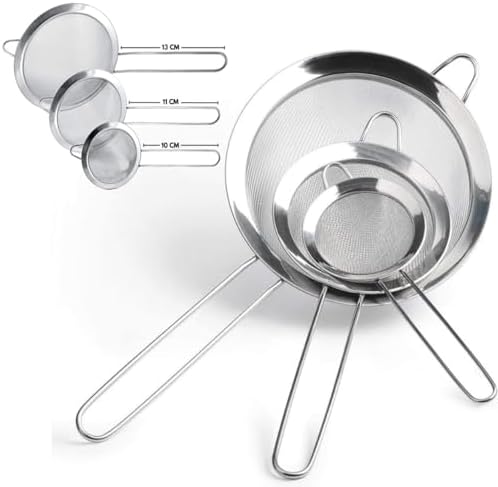 Jogo 3 Peneiras em Aço Inox 8 a 20cm Resistente Luxo Para Coar Po...