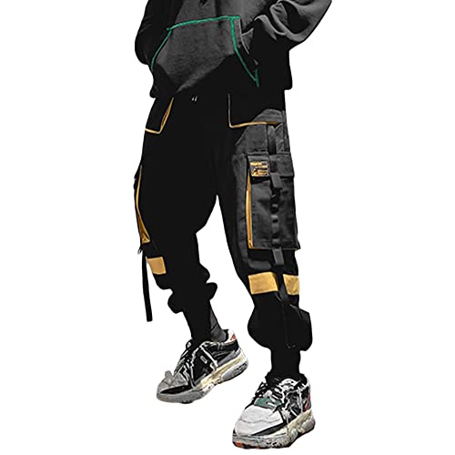 Astellarie Mens Techwear Elastic Waist Jogger Cargo Pants Streetwear Hip Hop Harem Pants with Multi Pockets