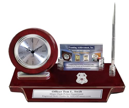 Police Business Card Pen Engraved Desk Clock