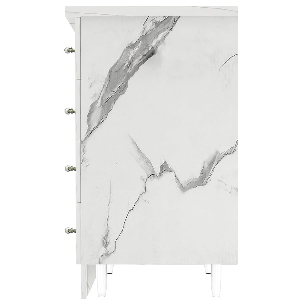 Shally Dogan Cassettiera Mobile Base per Cucina con 4 Cassetti, Mobiletto Componibile con Struttura in Legno Solida e Resistente, Organizer Dimensioni 40 x 50 x 85H cm (Marmo)