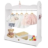 Kleiderständer Kinder Garderobe Kleiderstange mit Spiegel & Haken aus Holz weiß lackiert, Kinderzimmer Kindermöbel Kinder Standgarderobe 105x95x40cm