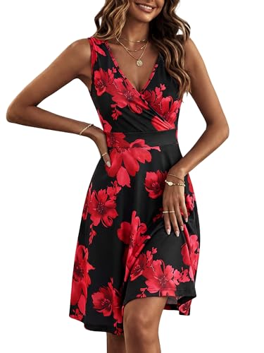 Image of GUBERRY Womens Wrap V Neck Sleeveless Sundress Summer Flare Tank Dress with Pockets