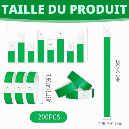 200PCS Bracelets Papier, Bracelet d'Identification Événements Festival Vert – vue 2