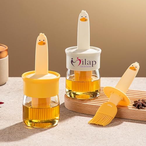 Image of Plastic Oil Dispenser Bottle 200ml, Glass Bottle with Silicone Brush, Leakproof Transparent Jar, Container for Cooking Oil for Kitchen