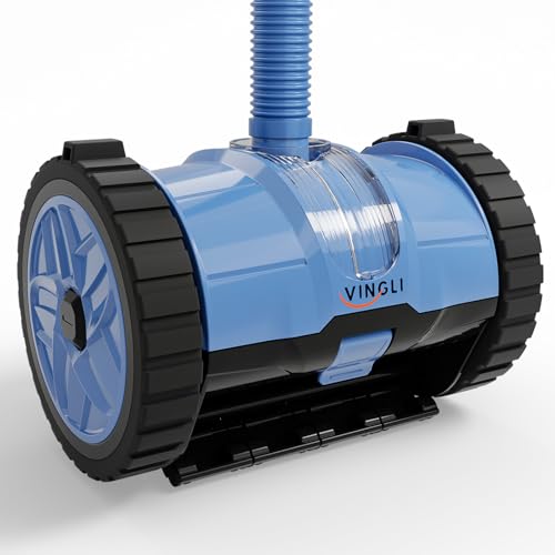 VINGLI Pool Vacuum Cleaner, Automatic Pool Sweeper for Ground&Inground Pools, Suction Side Wall-Climbing Sweeper with 39.6ft Tangle-Free Hose (Memory Blue&Gray)