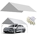 10 x 20 Ft Carport Replacement Canopy Cover Garage Top Tent Shelter Tarp,200G Heavy Duty Car Port Canopy Tent,Grey Waterproof & UV Protected Tarp with 50 Ball Bungees (Frame Not Include)