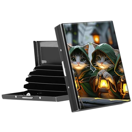 BFDHGQZC Metal RFID Blocking Credit Card Holder,Slim Metal Card Case Wallet for Women,Stainless Steel Pocket Travel Purse Protector with 6 Slots for ID and Bank Cards,Three Cute Cats