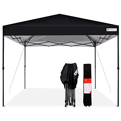 one person pop up tent - Best Choice Products 10x10ft 1-Person Setup Pop Up Canopy Tent Instant Portable Shelter w/ 1-Button Push, Straight Legs, Wheeled Carry Case, Stakes - Black