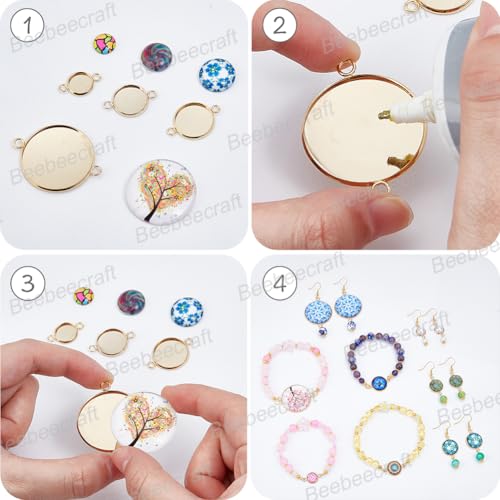 Conectores de cabujón con baño de oro de 24k y cristal para pulseras Beebeecraft 7