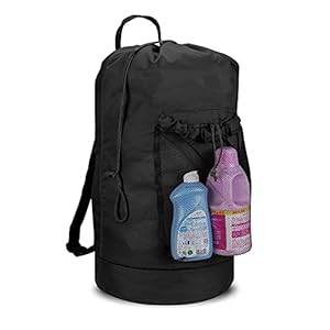 Dalykate Backpack Laundry Bag with Shoulder Straps and Mesh Pocket Durable Nylon Clothes Hamper Bag with Drawstring Closure for College, Travel, Laundromat, Apartment
