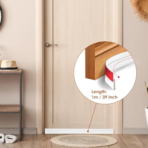 Image of Silicone Self Adhesive Door and Window Shield Tape - Bottom Sealing Strip for Home Weather Stripping, Air Gap, Sound and Dust Proof Seal (White)