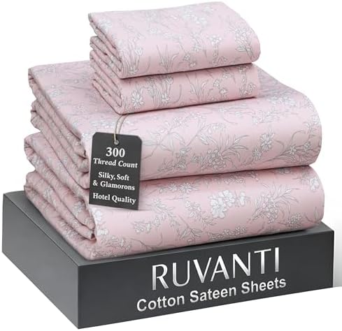 RUVANTI 100% Cotton Sheets Queen Size Bed Set - 300 Thread Count ...