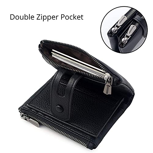 Bveyzi Small Soft Leather Wallet For Women Rfid Blocking Ladies Card Holder With Double Zipper Pocket (Black) #TOP3