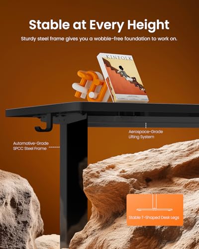 Image of ErGear Height Adjustable Electric Standing Desk, 55 x 28 Inches Sit Stand up Desk, Memory Computer Home Office Desk, Carbon Fiber Black