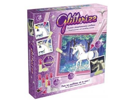 cavernedesjouets Glitterizz Glitter Boards Glow In The Dark Unicorns - Craft Set + 1 Tiger Card, Multicolored