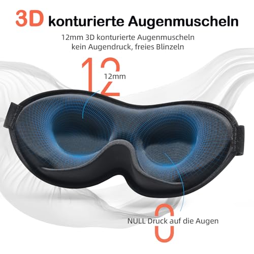 INNELO Maska do spania dla mężczyzn i kobiet, wygodna, oddychająca maska 3D, z głębokimi oczodołami i podwyższonymi noskami, 100% blokujące światło, okulary do spania z pianką z pamięcią kształtu, do