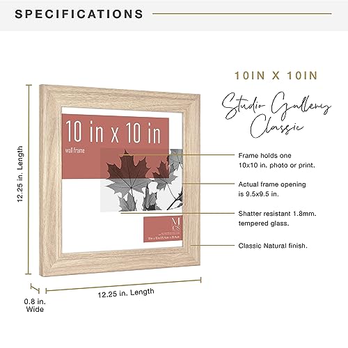 MCS Studio Gallery Classic 10x10 Picture Frame Natural Woodgrain, Vertical & Horizontal Wall Hanging Large Picture Frame for Photos, Posters & Art Prints (1-Pack)