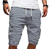 Onsoyours Herren Cargo Hose Shorts Sommer Bermuda Kurze Hose Chino Jogger Hose Hellgrau Large