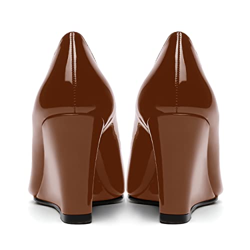 MOVINSTEPS Womens Slip On Work Patent Peep Toe Fashion Wedge High Heel Pumps Shoes 3.3 Inch4