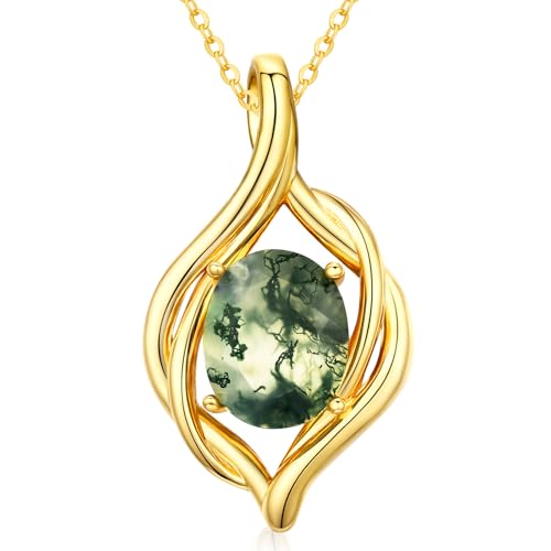 Teetyyt 14k Gold plated Moss Agate Necklace for Women Boho Jewelry Teardrop Pendant Gift for Lover Girlfriend Wife Birthday Anniversary Graduation