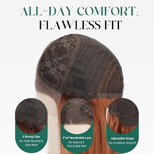 Image of 5x5 Lace Front Wigs for women,Human Hair Blonde Straight Glueless with Free Part & Pre Plucked Natural Hairline 16 Inch（Orange