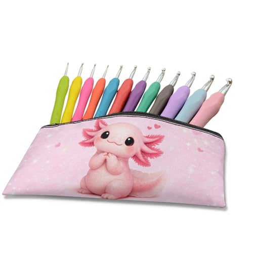 Image of Pink Axolotl Pencil Case for Girls Students Pen Organizer with Smooth Zipper Big Capacity School Pencil Box for Preschool Toddlers Pen Pouch Easy to Clean