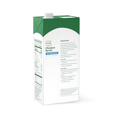 Image of Amazon Fresh, 35% Less Sodium Chicken Broth, 32 Oz (Pack of 3)