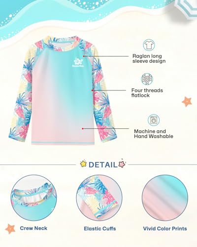 Image of BesserBay Girls Rash Guard UPF 50+ Raglan Sleeve Quick Dry Swim Shirt 4-12 Years