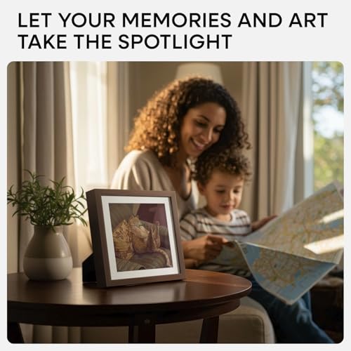 Image of Homeforia 8x8 Brown Oak Picture Frame, High-End Wood, 6x6 Mat, Glass | High End Solid Oak Wood, Tempered Glass, Acid-Free 6x6 Removable Mat, 8x8 Edge-to-Edge Display 8x8, Wall Kit, Set Of 3