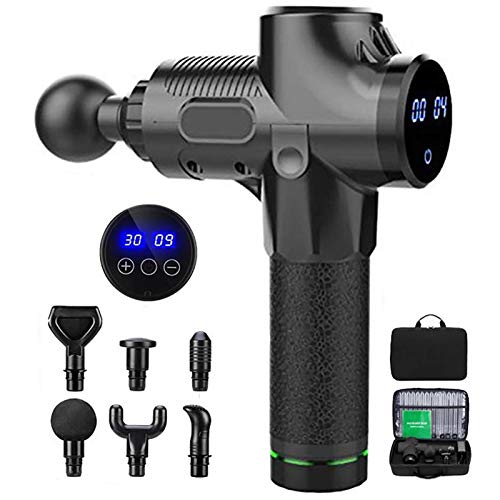 Massagem - Potente massageador muscular profundo, usado para reabilitação de atletas e quiroprática, super silencioso, 30 velocidades + 6 cabeças de massagem, terapia de relaxamento muscular e choque