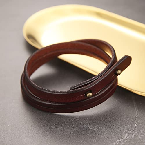 Hzman 8.0 Inch Mens Handmade Leather Cuff Bracelet Steampunk Style Leather Wrap Wristband For Women Genuine Leather Bracelet（Brown） #TOP4