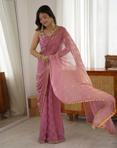 Image of SIRIL Women's Shimmer Chiffon Dual Tone Saree with Unstitched Blouse Piece