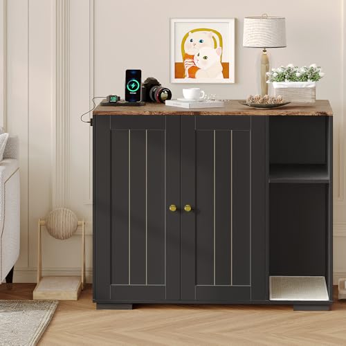 Garvee Large Cat Robot 4 Enclosure Furniture, Cat Litterbox Robot Cabinet with Power Outlet 5 ft Power Cord, Dog Proof Shelf, for Most Self-Cleaning L